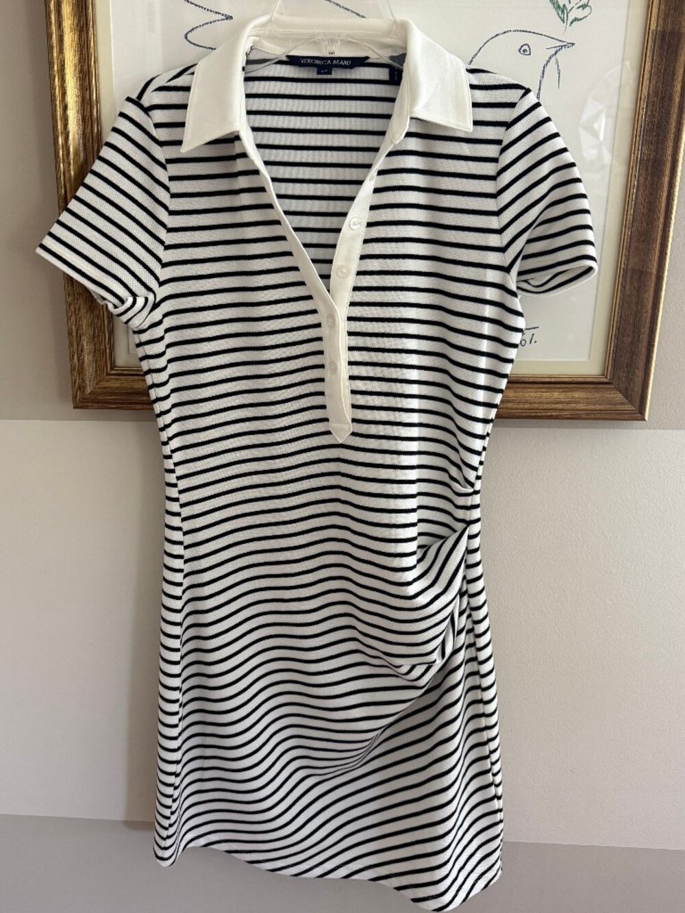 Veronica Beard Black and White Striped Polo Mini Dress